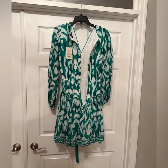 NWT Alex Marie green white Renata printed tropical getaway dress with tie 10 - Picture 4 of 8
